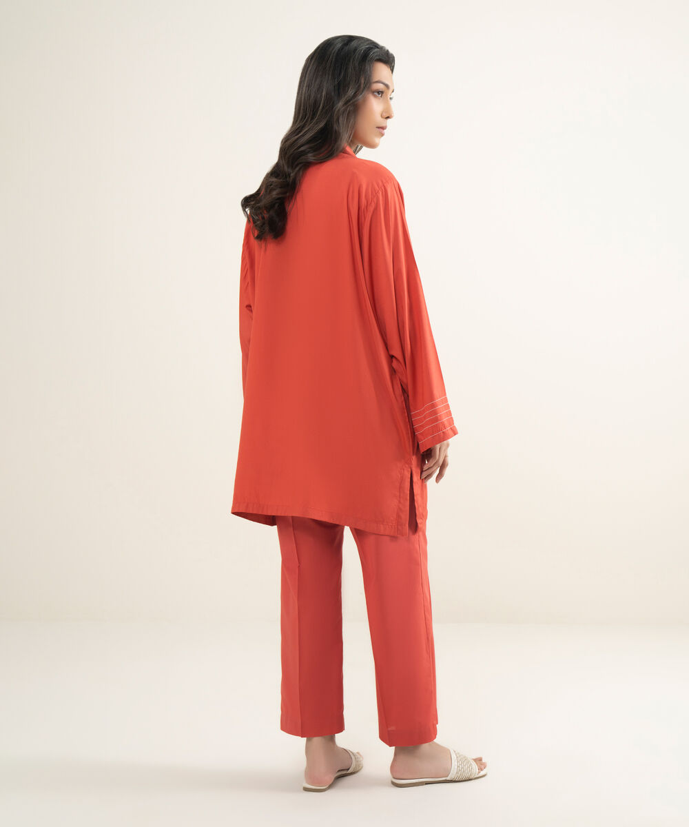 Women's RTW Arabic Lawn Solid Orange Straight Shirt