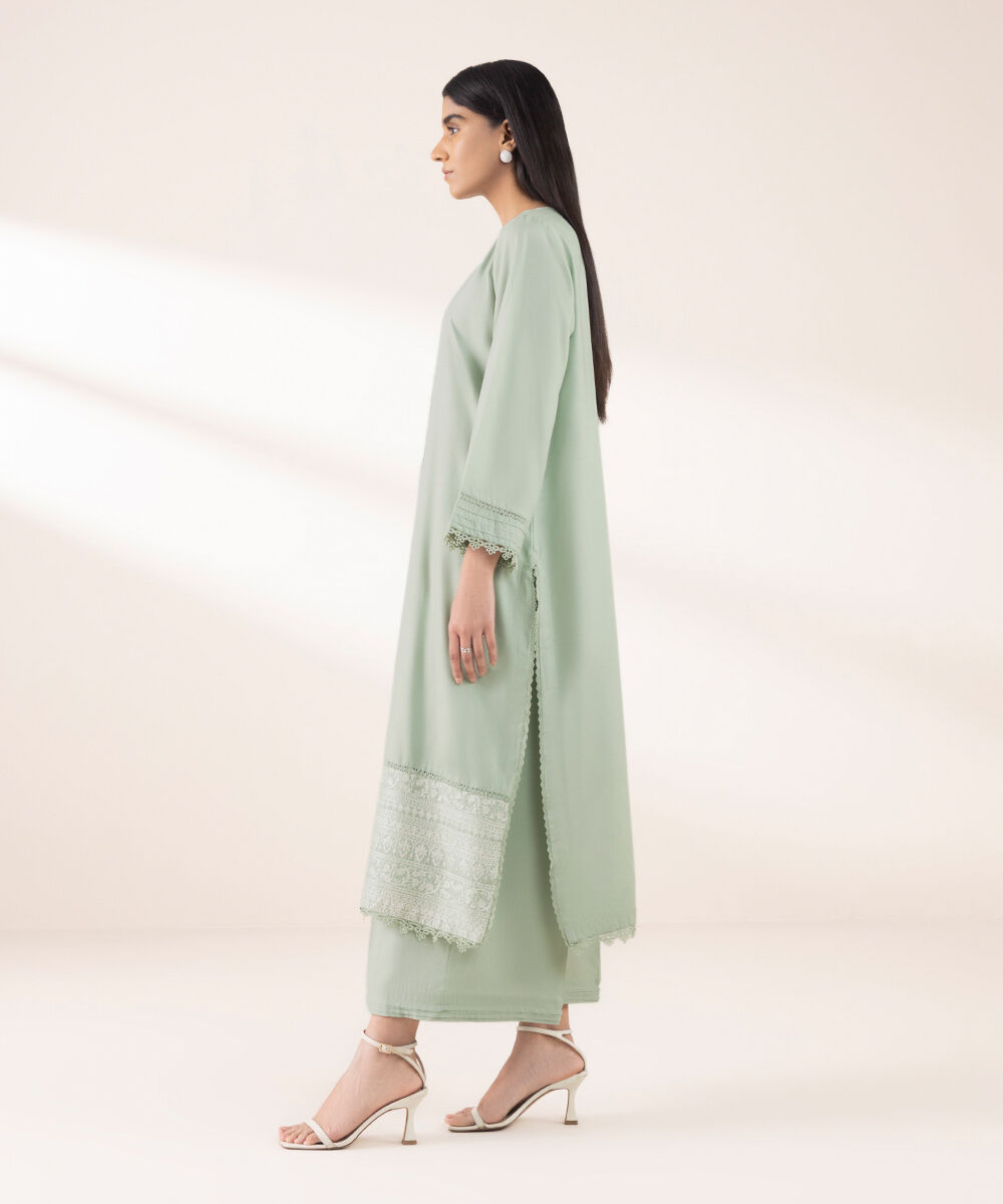 Women's RTW Lawn Green Embroidered A-Line Shirt