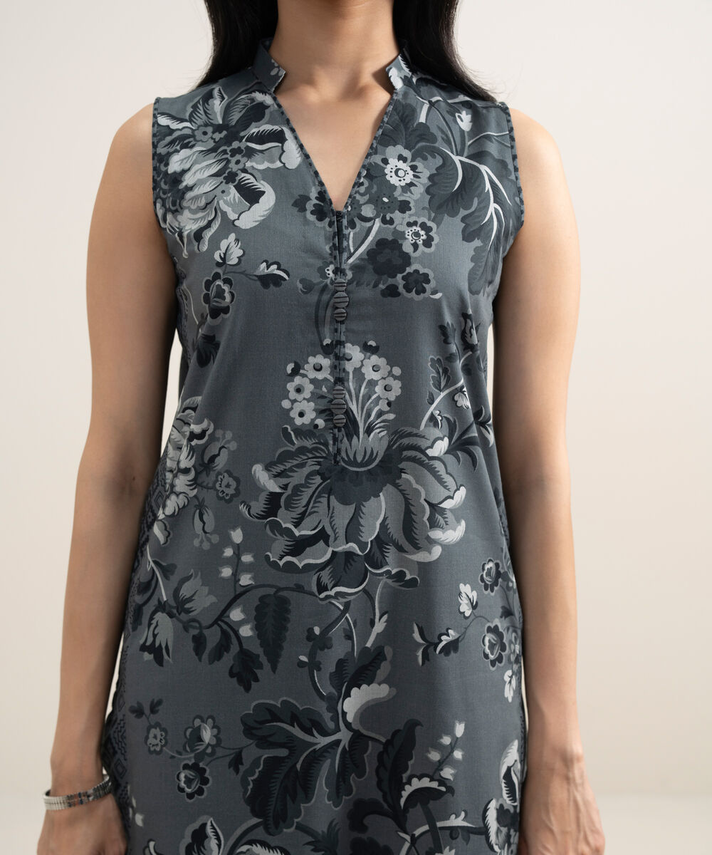 Women's Unstitched Lawn Printed Dark Grey Shirt