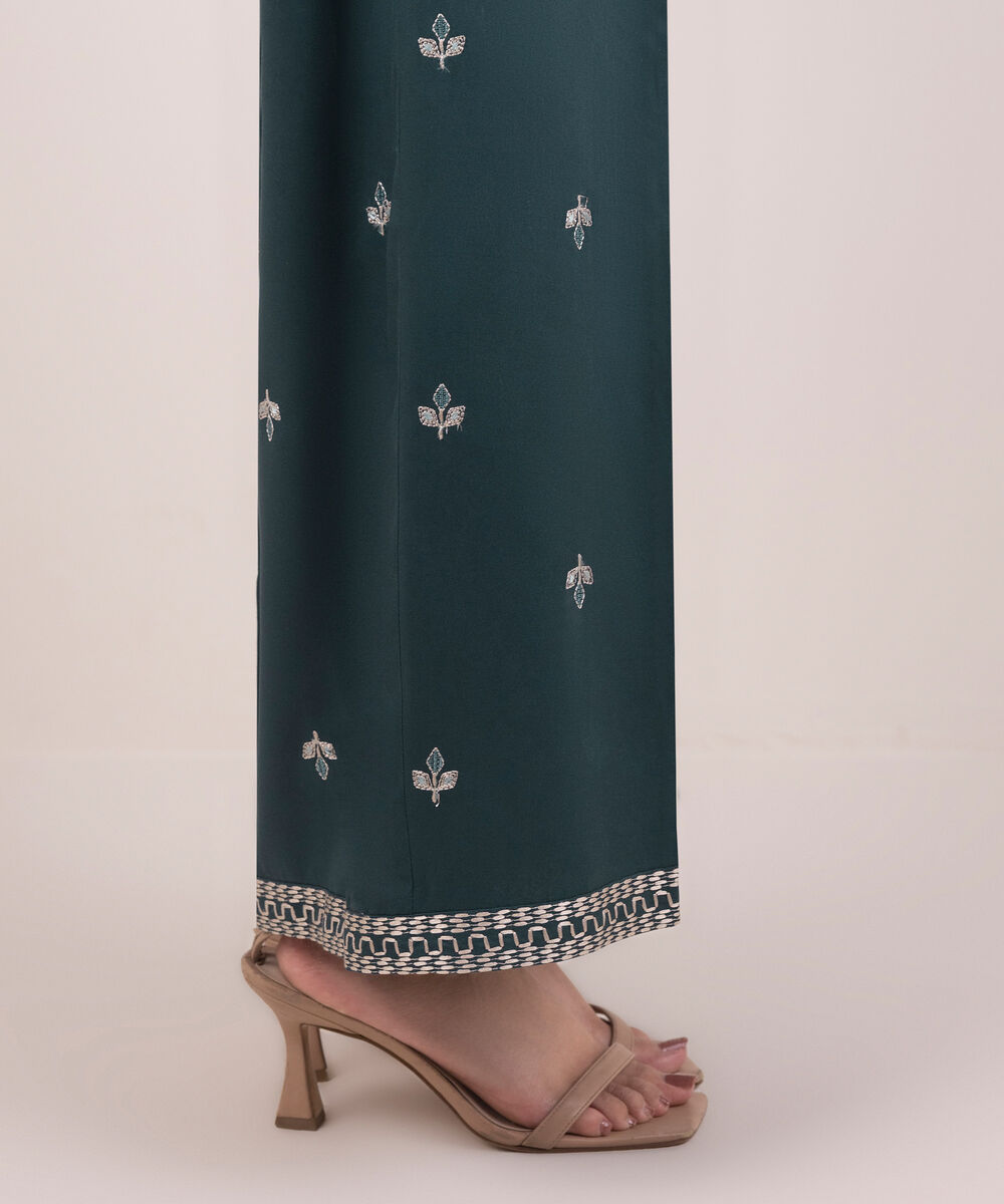 Women's RTW Viscose Marina Embroidered Teal Culottes