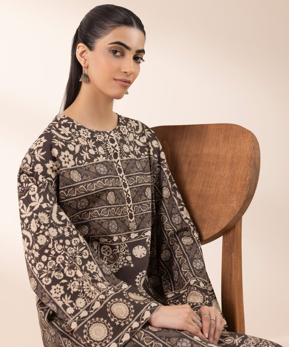Women's RTW Lawn Brown Printed Boxy Shirt