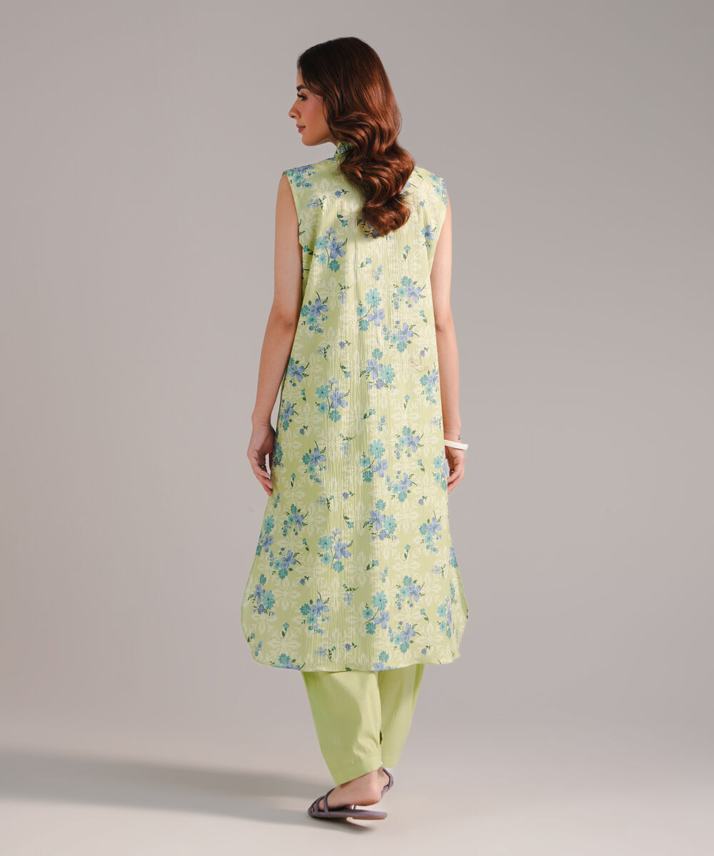 Women's RTW Seersucker Printed Green 2 Piece Suit