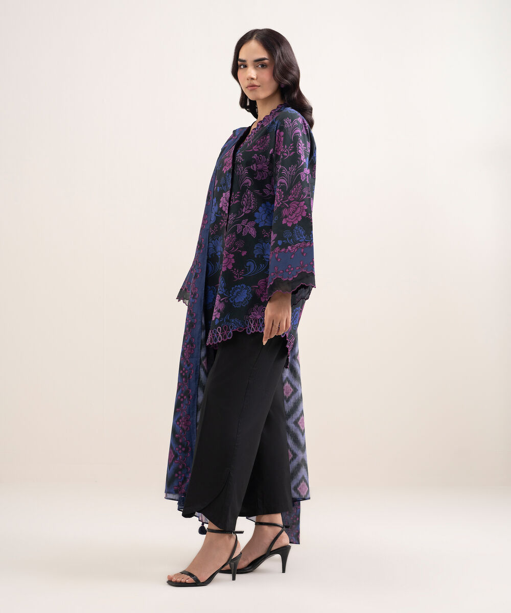Women's Unstitched Lawn Embroidered Black 2 Piece Suit