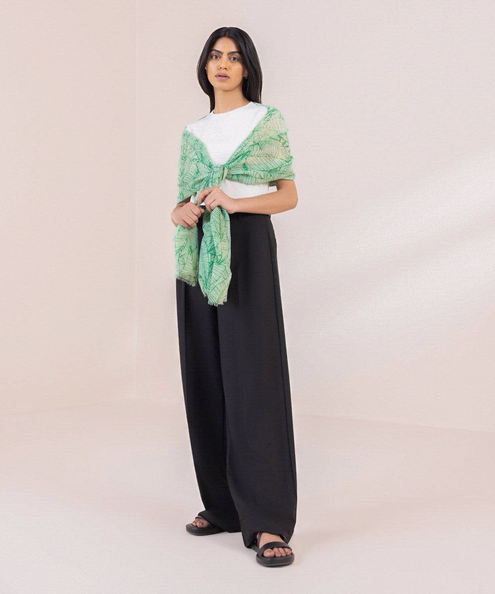 Women's Lightweight Printed Green Polyester Scarf