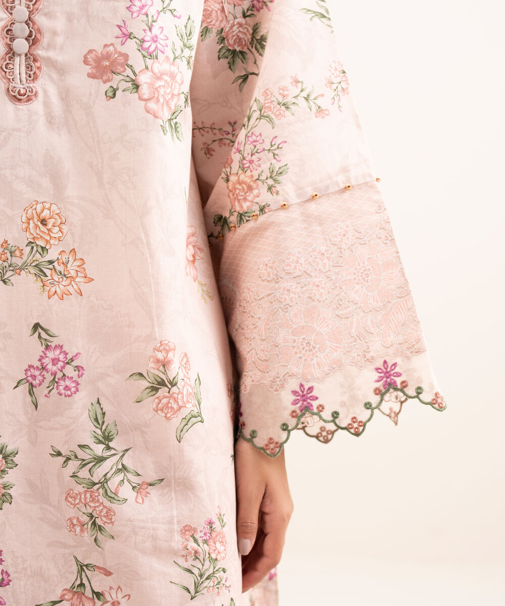 Women's Unstitched Lawn Embroidered Pink 3 Piece Suit