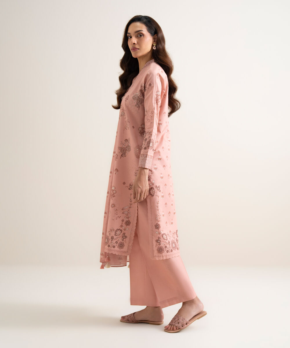 Women's Unstitched Lawn Printed Pink 3 Piece Suit