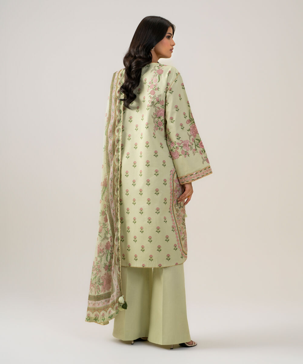 Women's Unstitched Bemberg Tissue Printed Light Green 3 Piece Suit