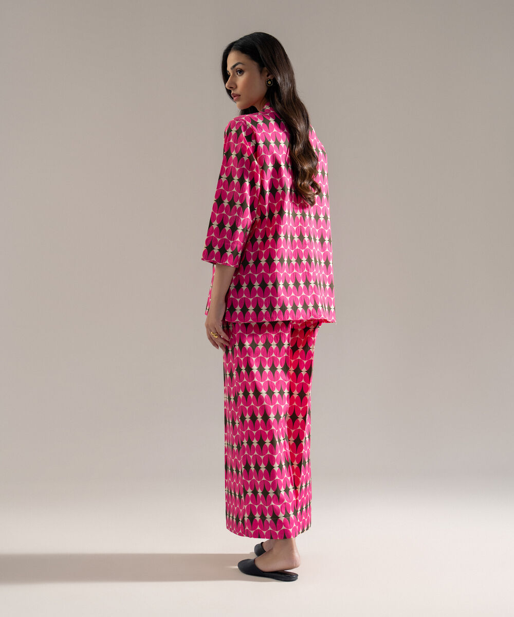 Women's RTW Seersucker Printed Pink 2 Piece Suit