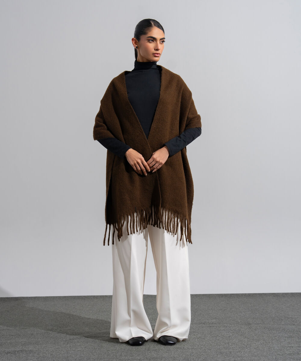 Women's Western Wear Brown Solid Woolen Scarf