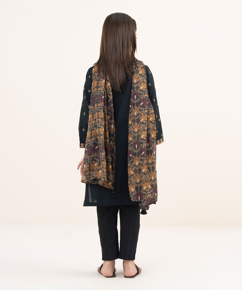 Girls Two Piece Embroidered Textured Lawn Shirt Dupatta