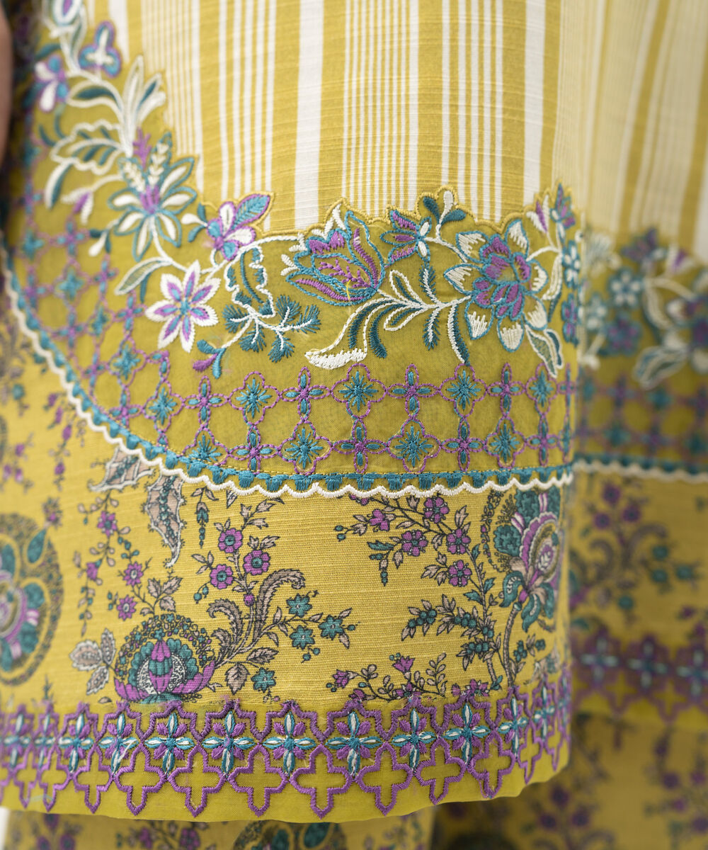 Women's Unstitched Khaddar Embroidered Yellow 2 Piece Suit