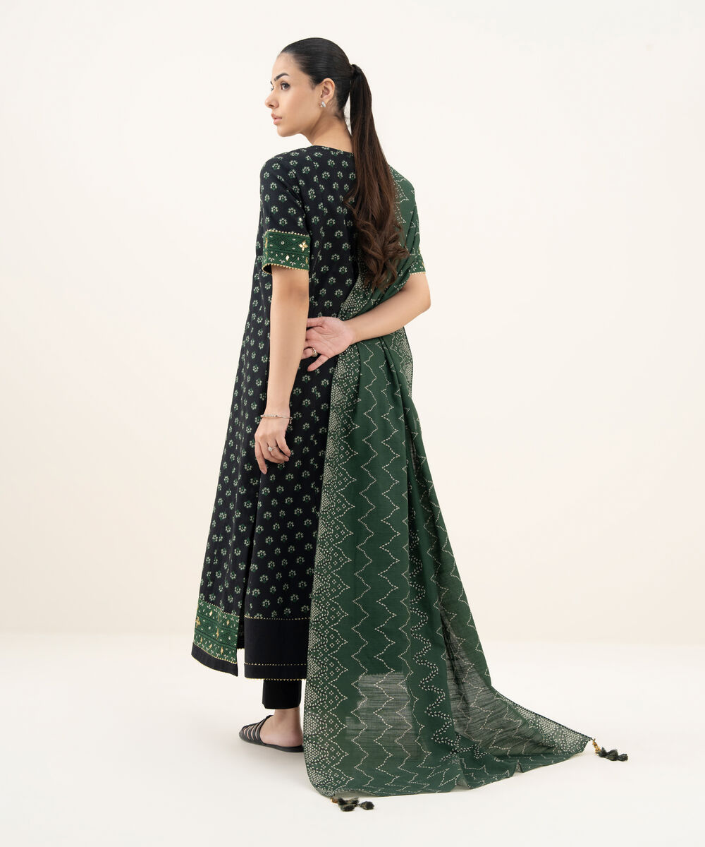 Women's Unstitched Embroidered Khaddar Black and Green 3 Piece Suit