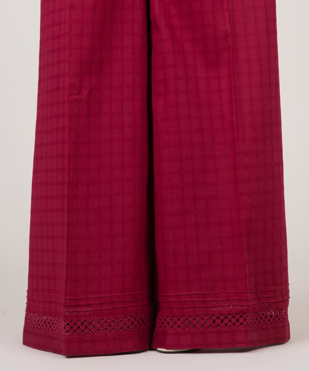 Women's RTW Textured Cotton Red Solid Flared Pants
