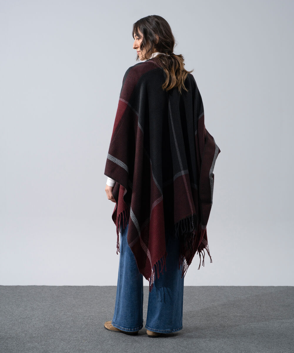 Women's Western Wear Black And Maroon Polyester Striped Cape Shawl