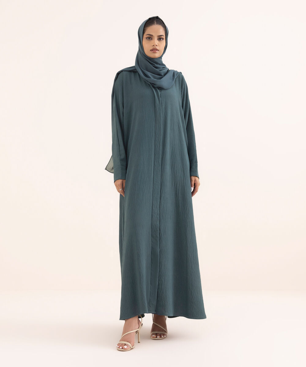 Women's Blue Polyester Abaya Set