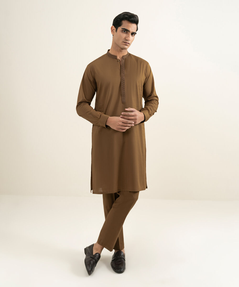 Men's rust Slub Cotton Kurta Trouser