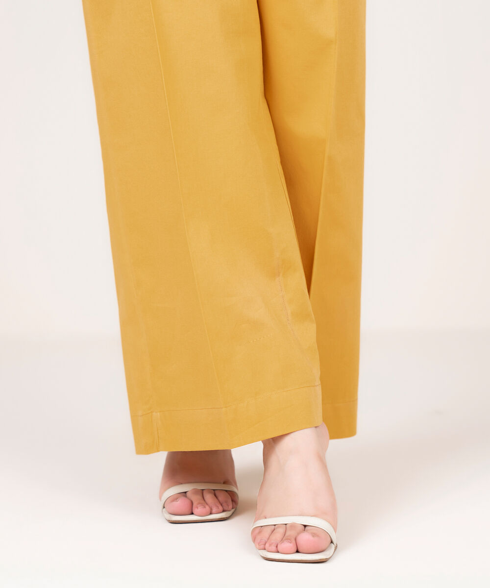 Women's RTW Cotton Solid Yellow Culottes