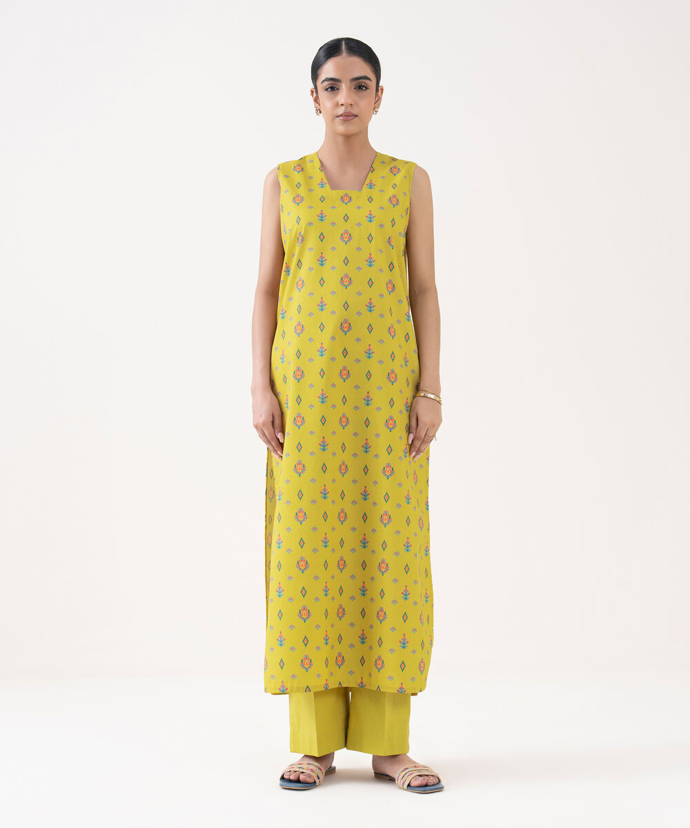 Women's Unstitched Lawn Printed Yellow 2 Piece Suit