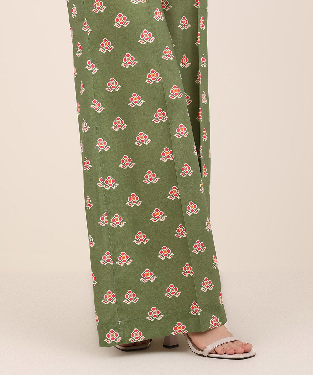 Women's RTW Cotton Viscose Green Printed Flared Pants
