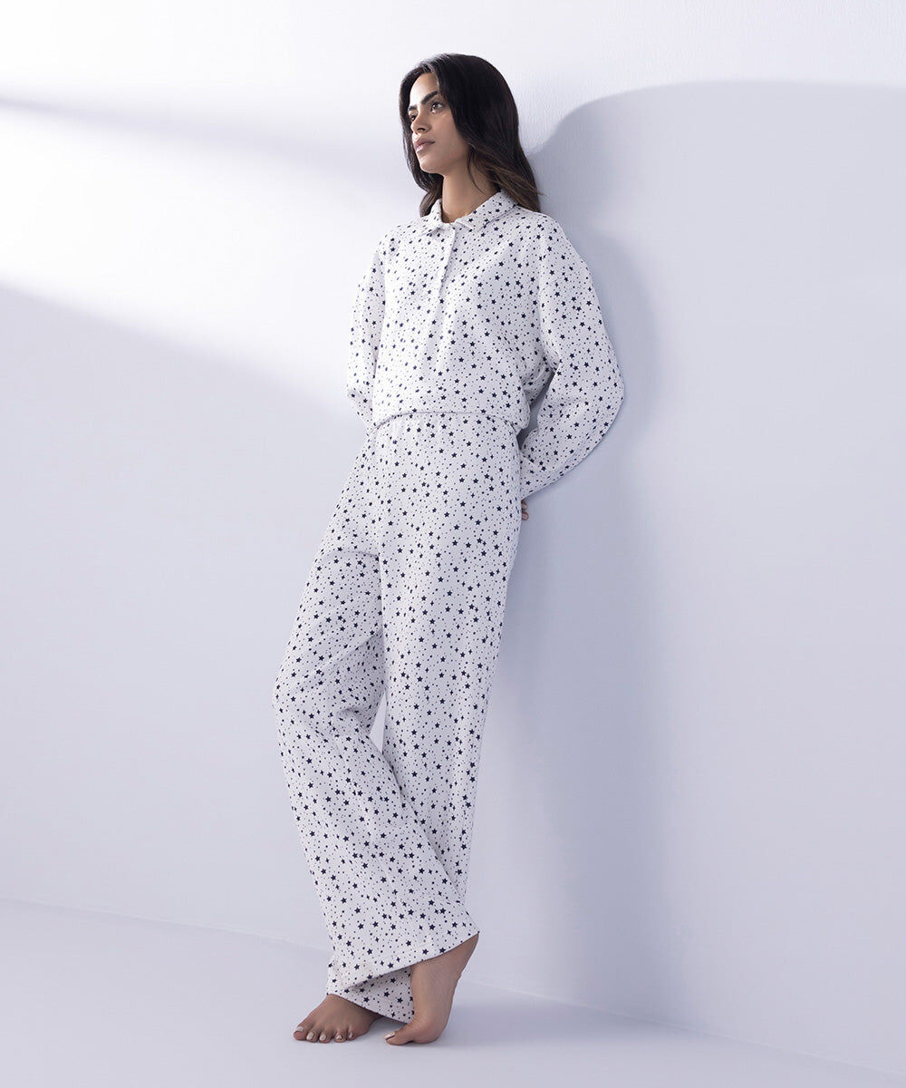 Woman - White Starry Print Trousers