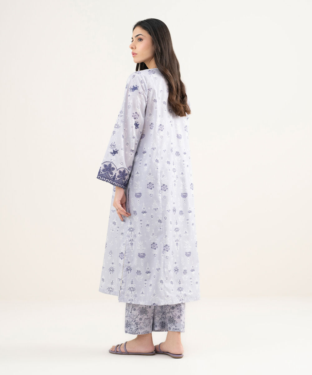 Women's RTW Slub Lawn Embroidered Light Purple A-Line Shirt