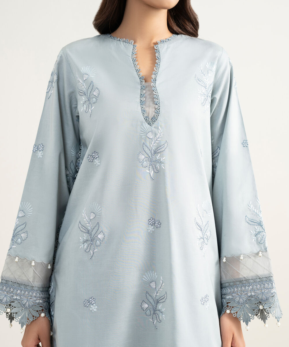 Women's Unstitched Textured Lawn Embroidered Grey 3 Piece Suit