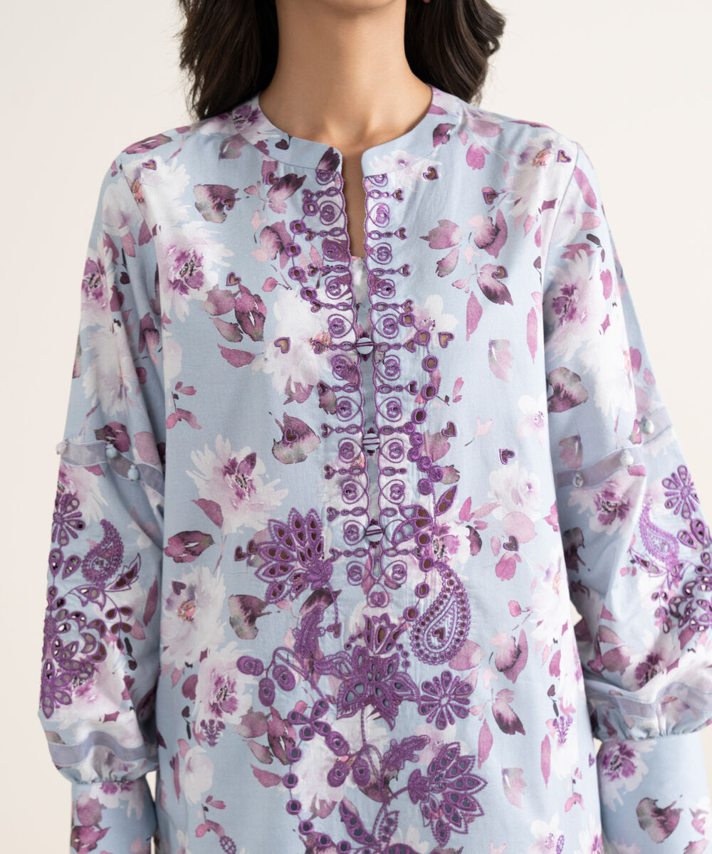 Women's Unstitched Lawn Embroidered Purple 3 Piece Suit