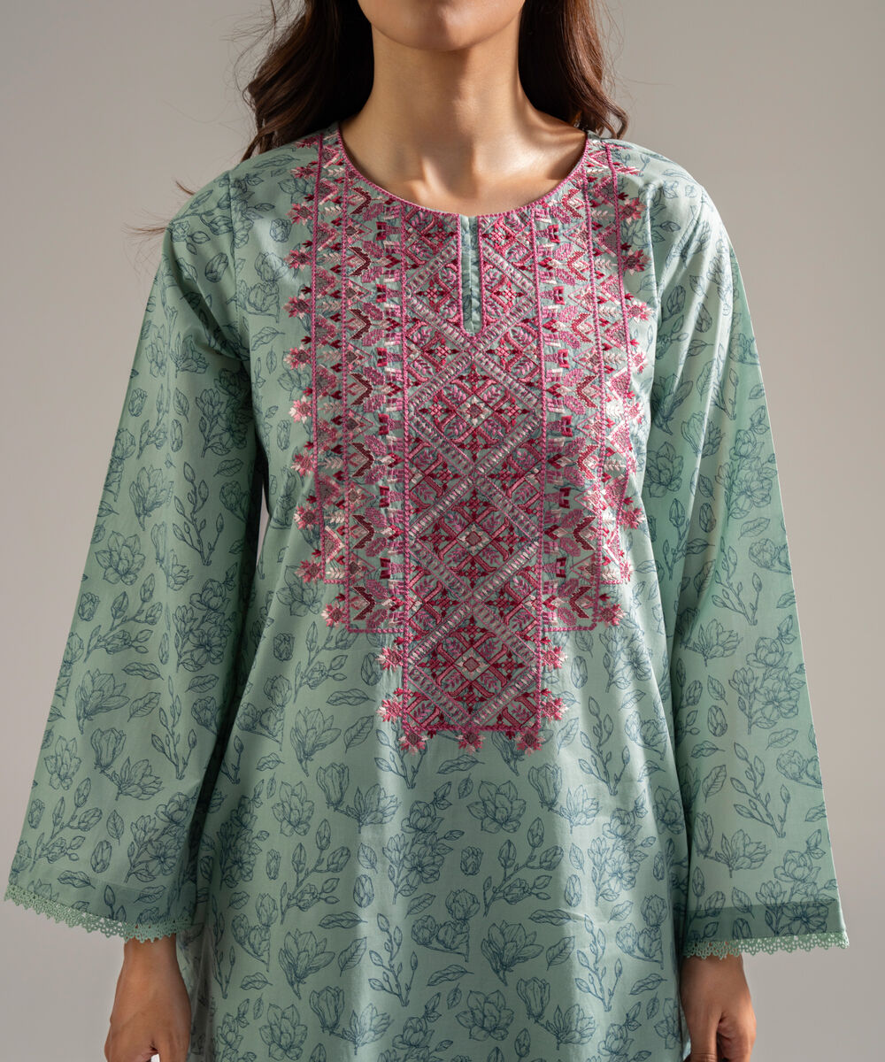 Women's RTW Cambric Embroidered Blue 2 Piece Suit