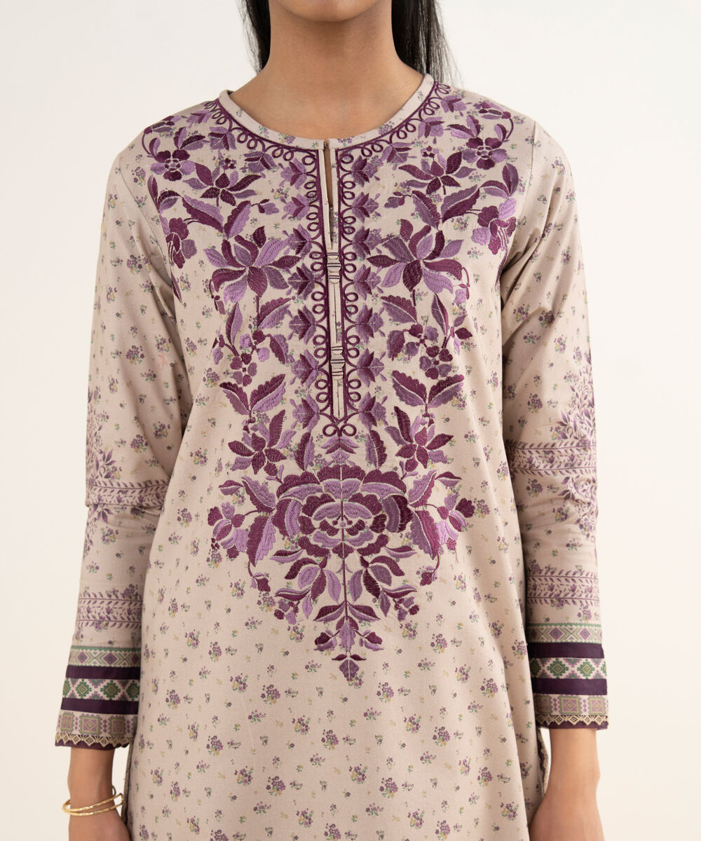 Women's Unstitched Cotton Embroidered Pink 3 Piece Suit