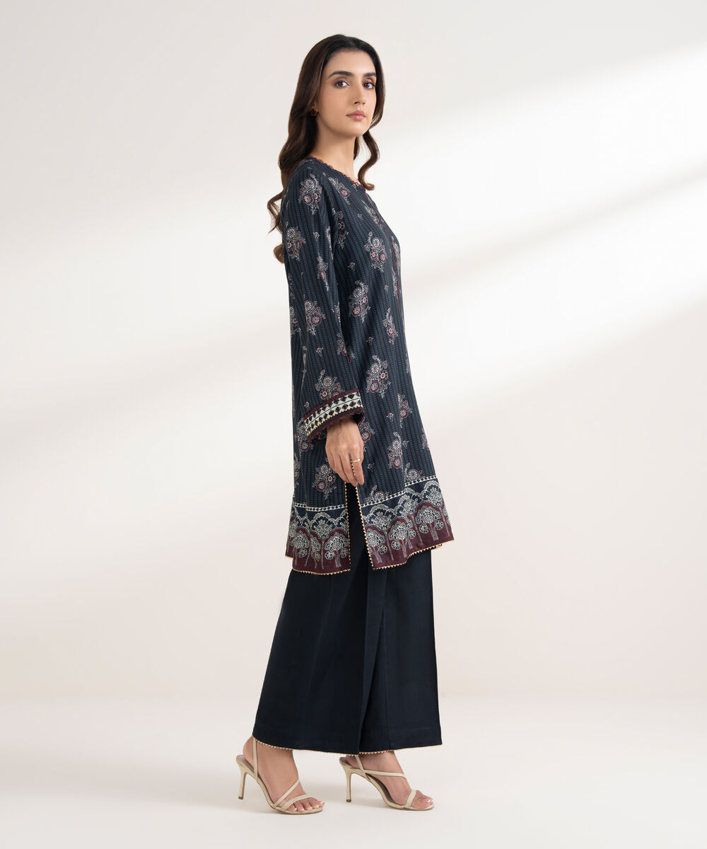 Women's RTW Viscose Linen Printed Straight Black Shirt