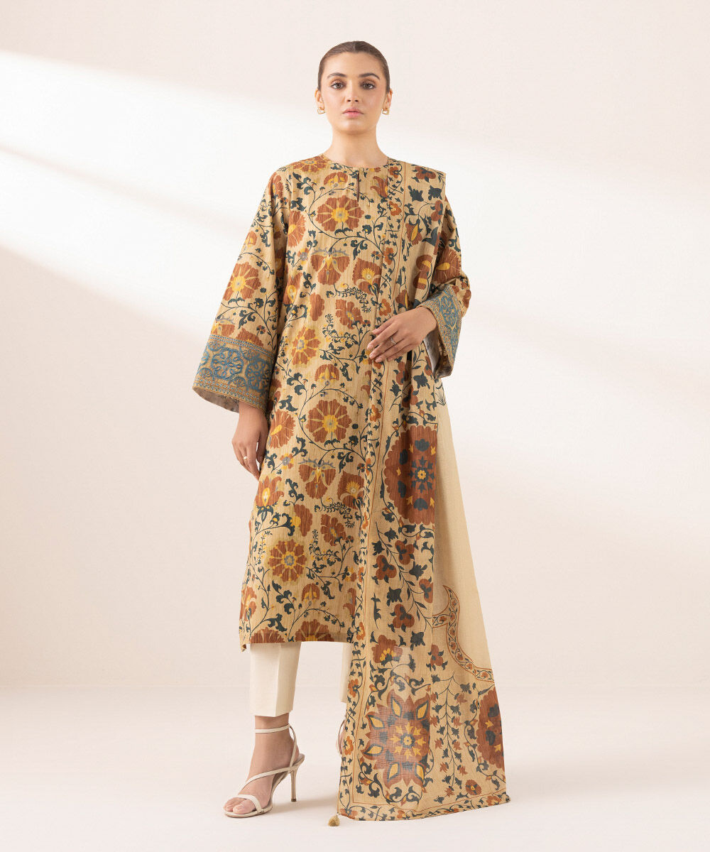 Woman - Beige Printed Voile Dupatta