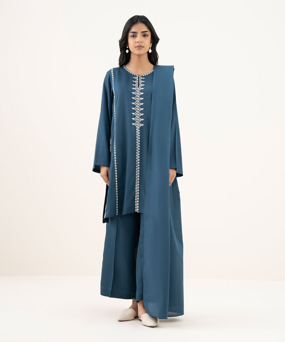 Women's RTW Bedford Embroidered Blue Straight Shirt