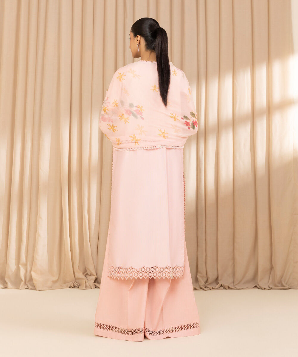 Women's Unstitched Embroidered Cotton Net Light Pink 3 Piece Suit