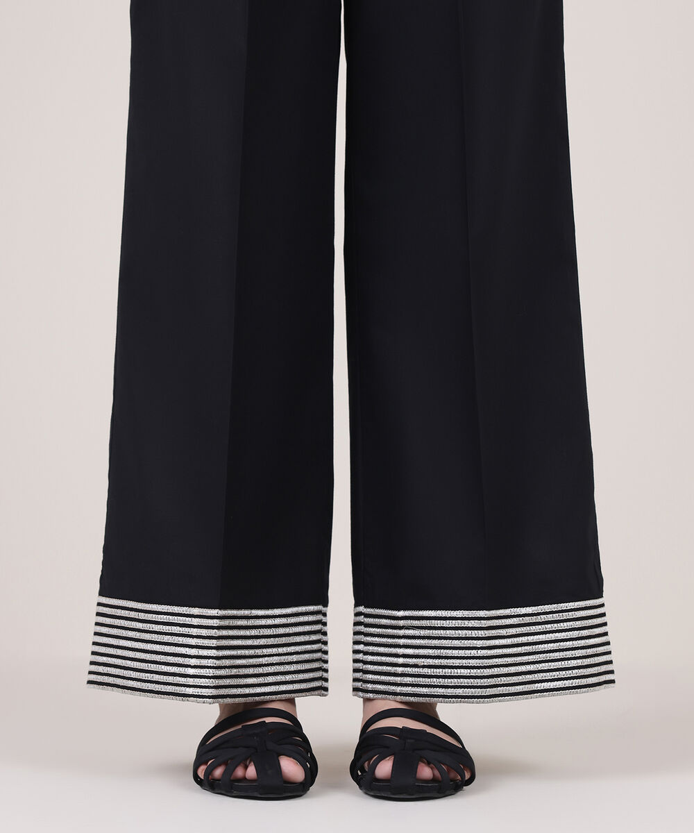 Women's RTW Cambric Black Embroidered Culottes