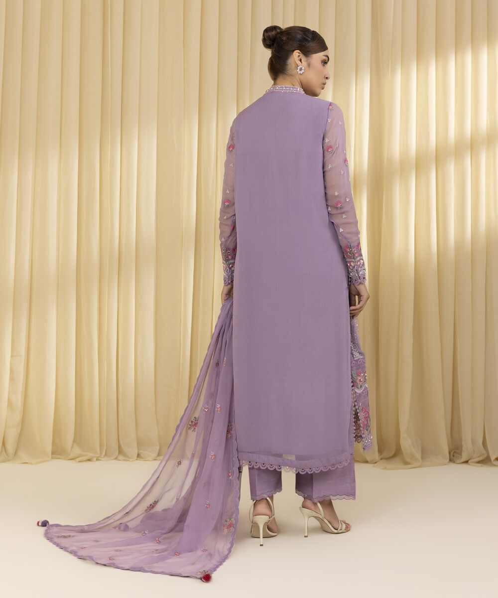 Unstitched Women's Pink Crinkle Chiffon 3 Piece Suit