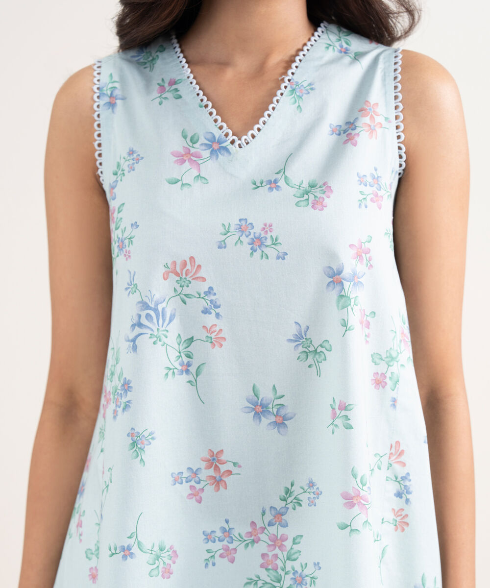 Women's Unstitched Lawn Blue Printed Shirt