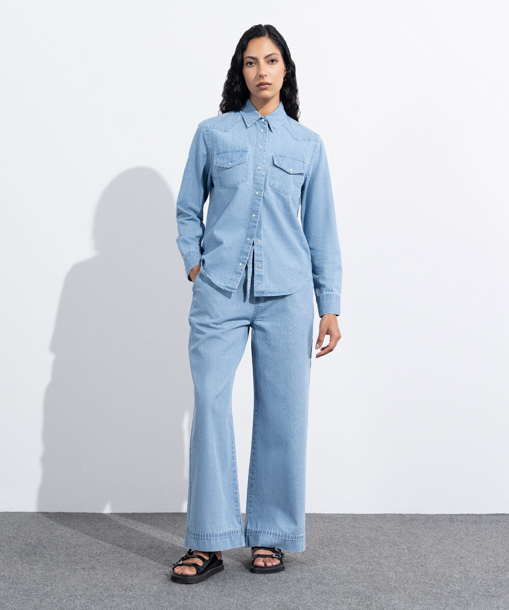 Women's Western Wear Blue Regular Fit Denim Shirt