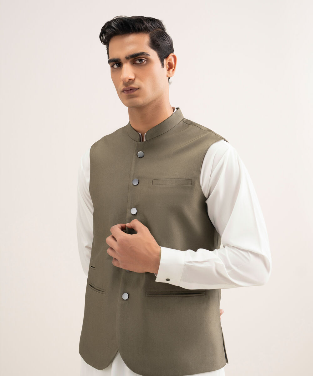 Men'S Stitched Brown Premium Suiting Waistcoat