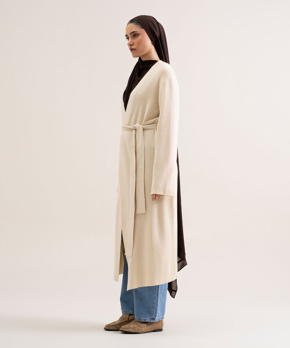 Women's Ivory Solid Sweater-Knit Abaya Set