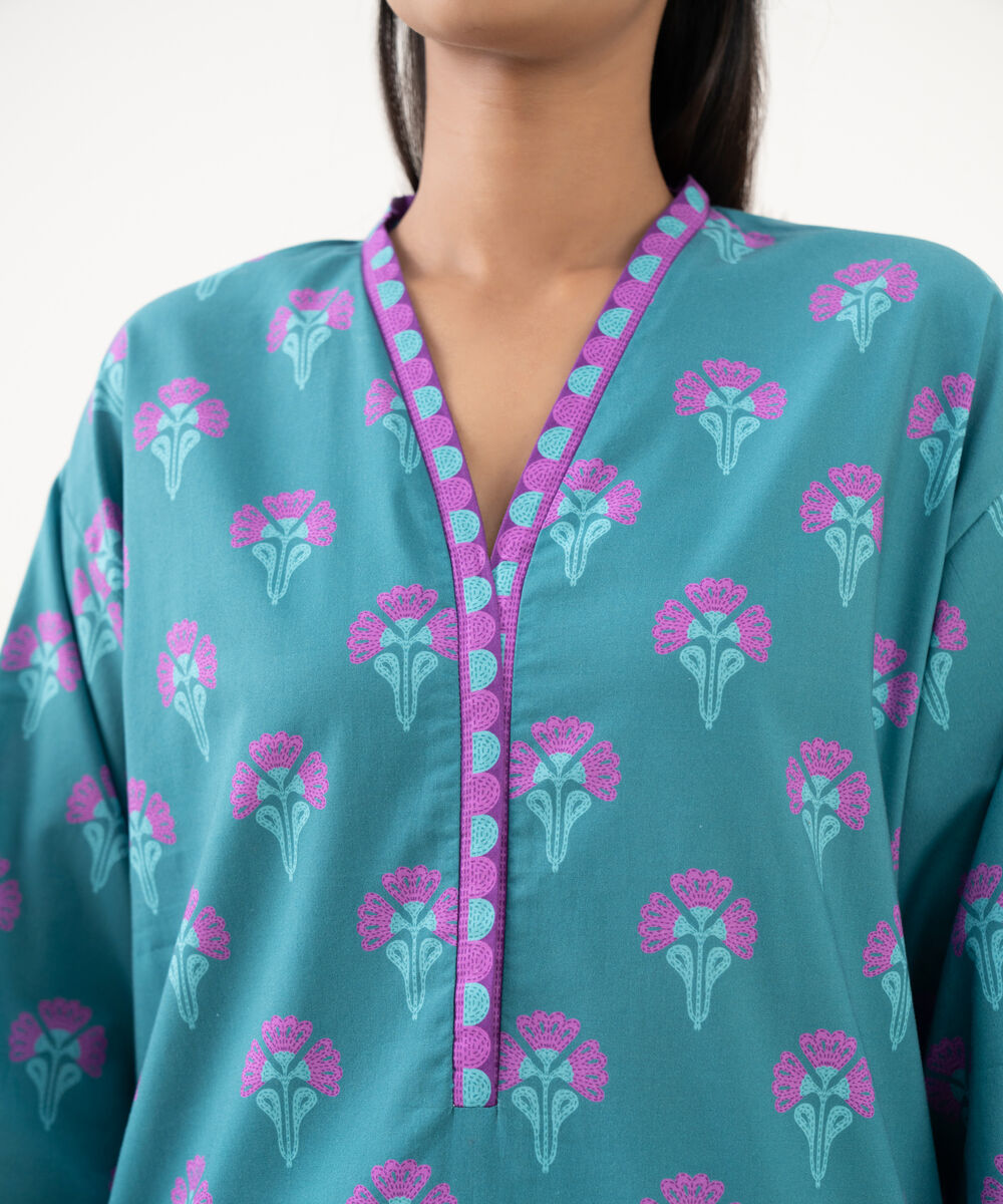 Women's Unstitched Cotton Printed Multi Two Piece Suit