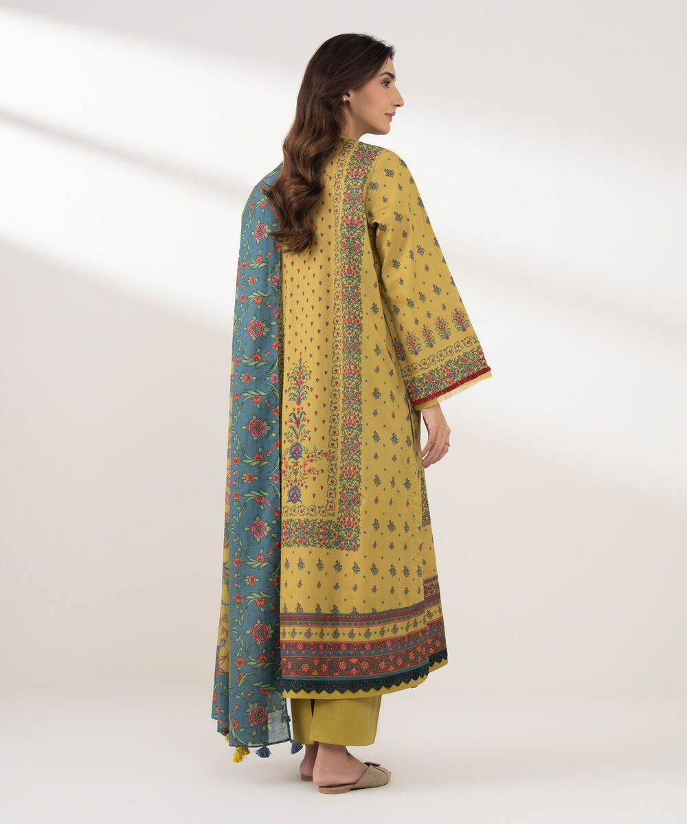 Women's Unstitched Lawn Printed Yellow 3 Piece Suit