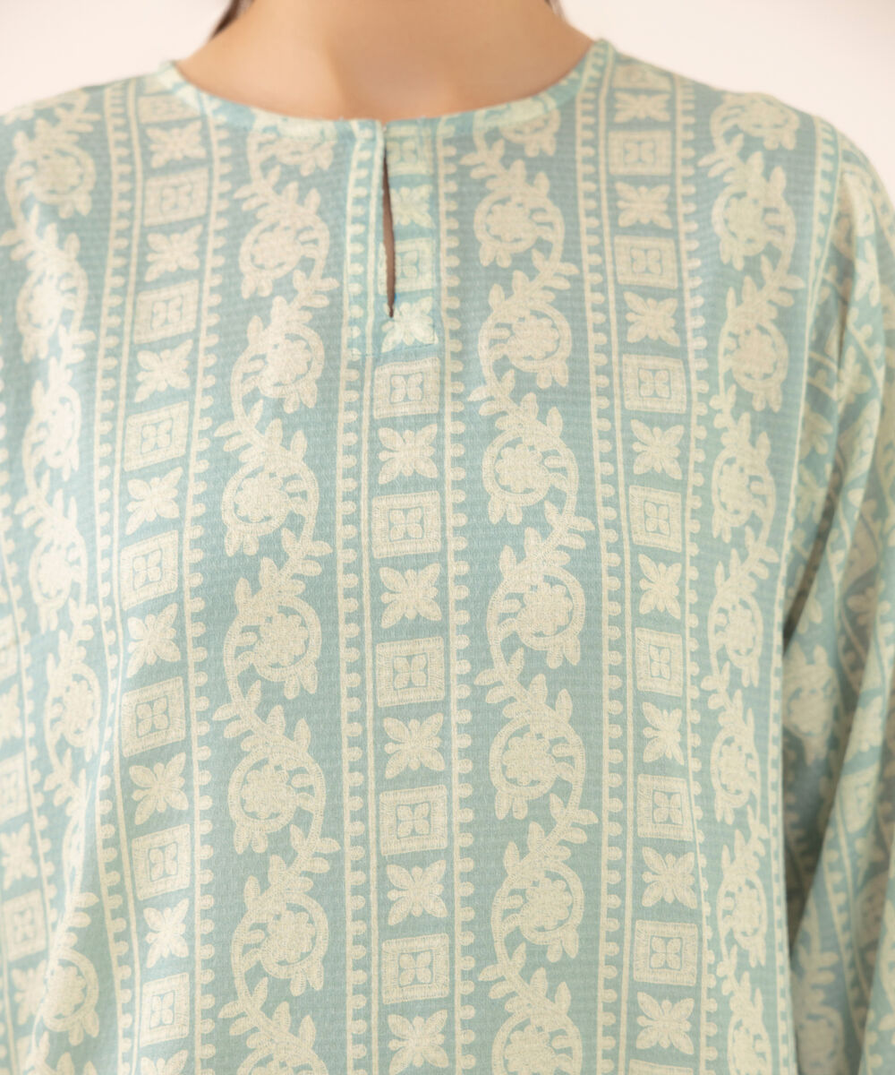 Women's RTW Dobby Blue Printed Boxy Shirt