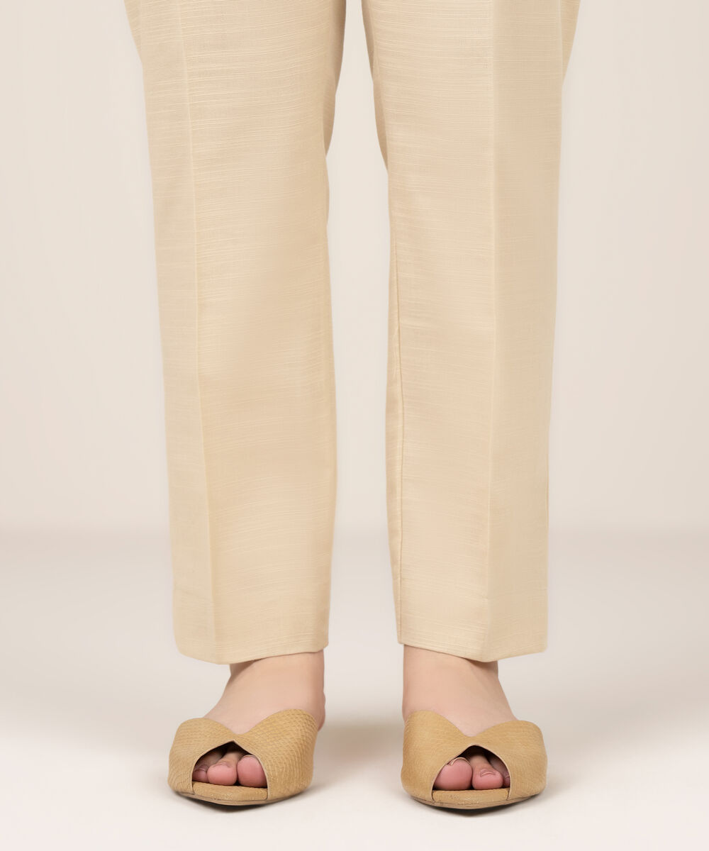 Women's RTW Khaddar Solid Beige Straight Pants