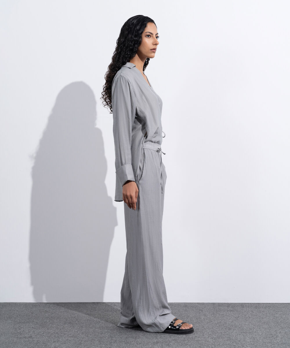 Women's Western Wear Grey Pull-On Trouser In Textured Fabric