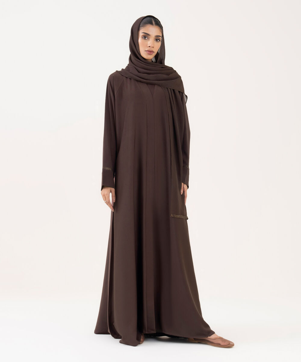 Women's Brown Textured Fabric Abaya Set