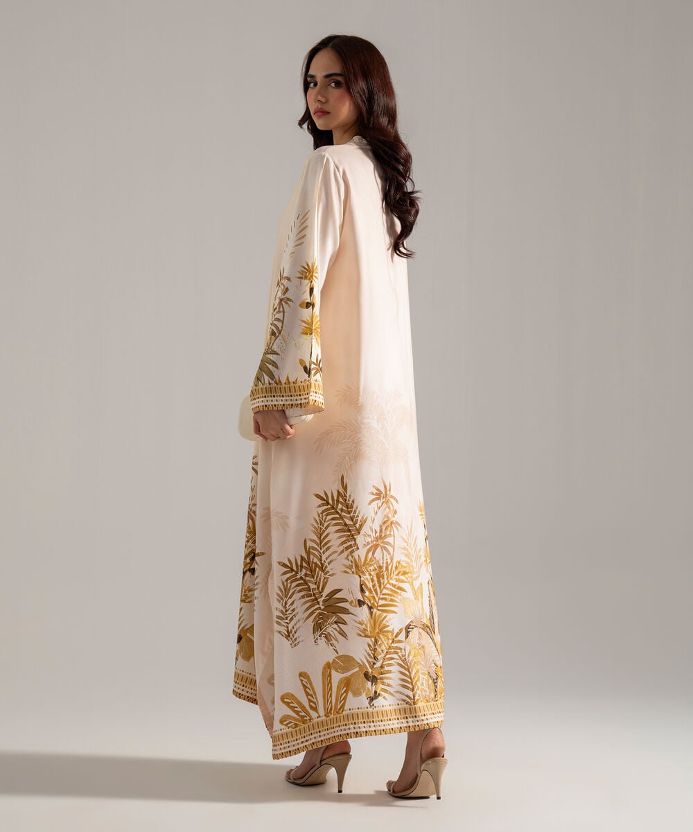 Women's RTW Printed Off White Viscose Linen 2 Piece Suit