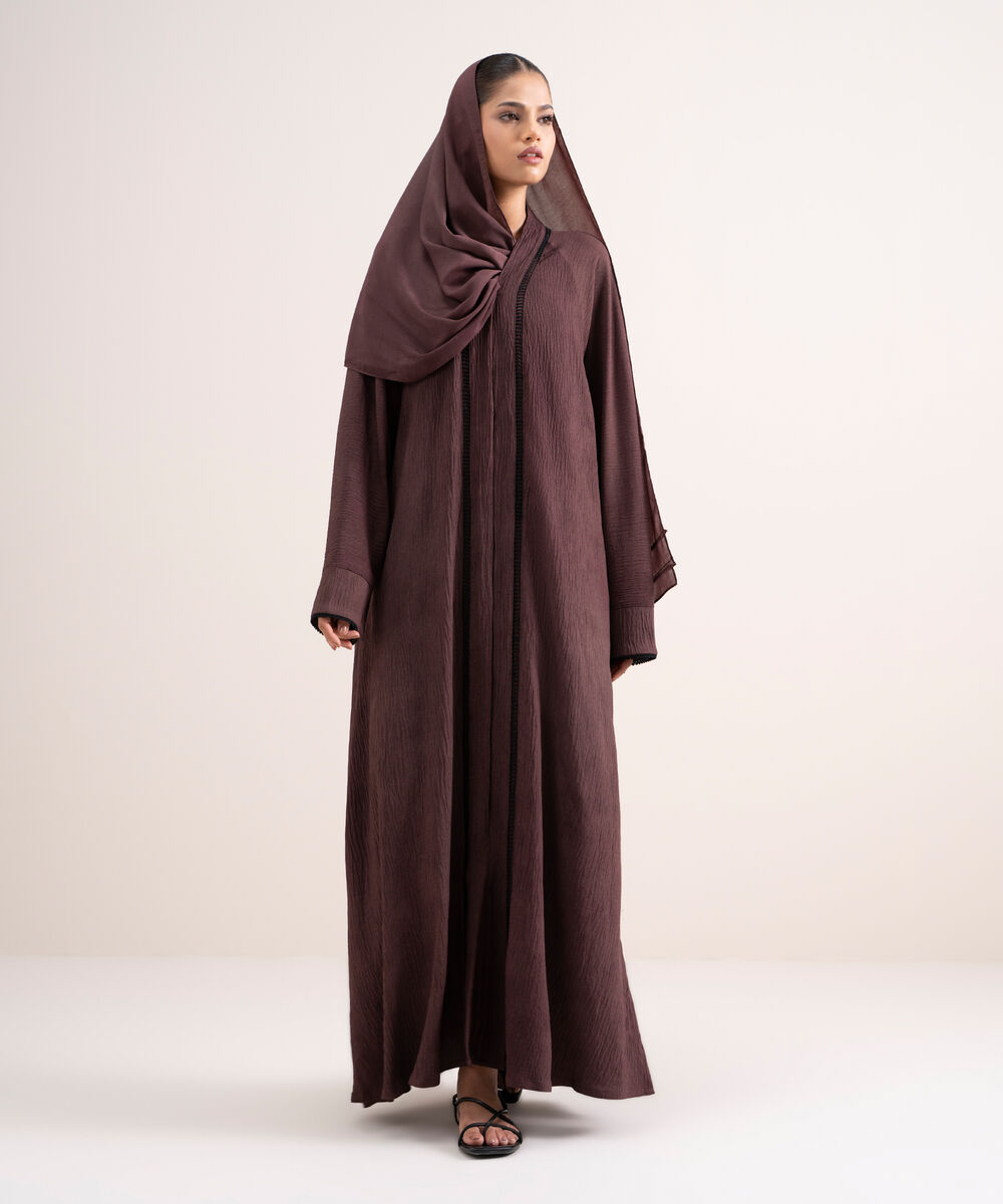 Women's Polyster Brown Raglan Abbaya Set
