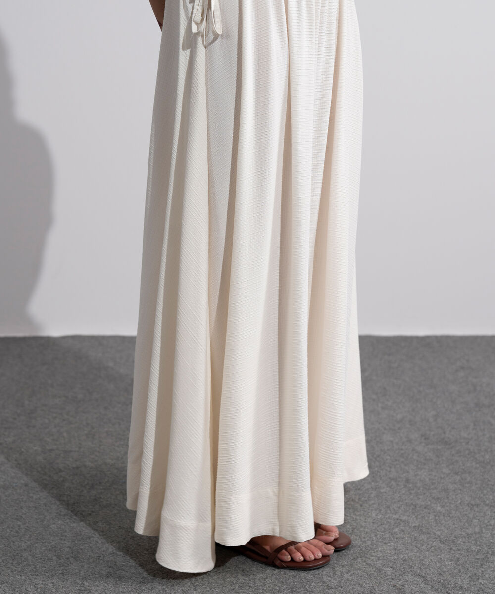 Women's Off White Smocked Skirt With Tie Detail