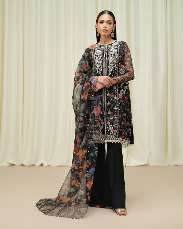 3 Piece - Embroidered Blended Organza Suit
