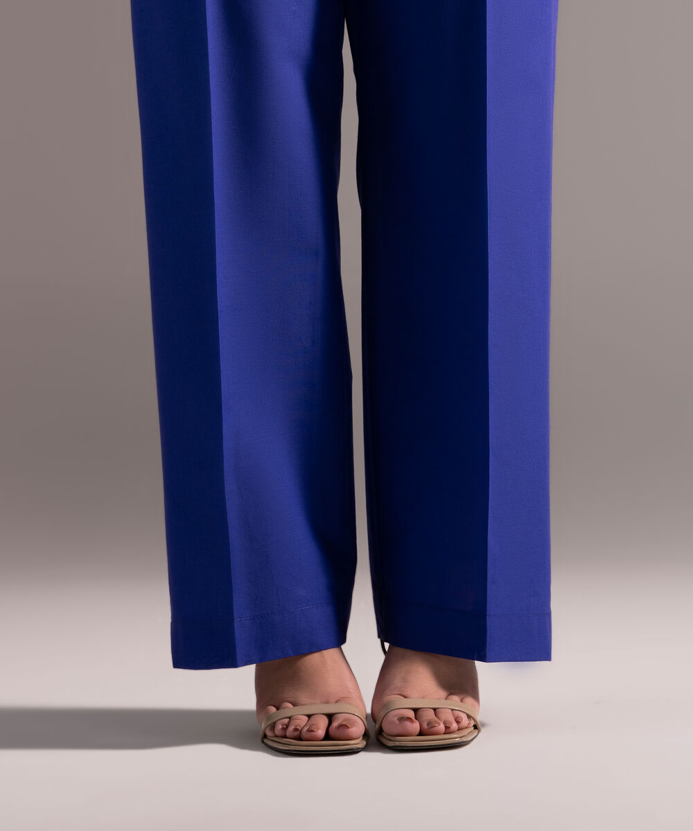 Women's RTW Cambric Solid Dark Blue Straight Pants